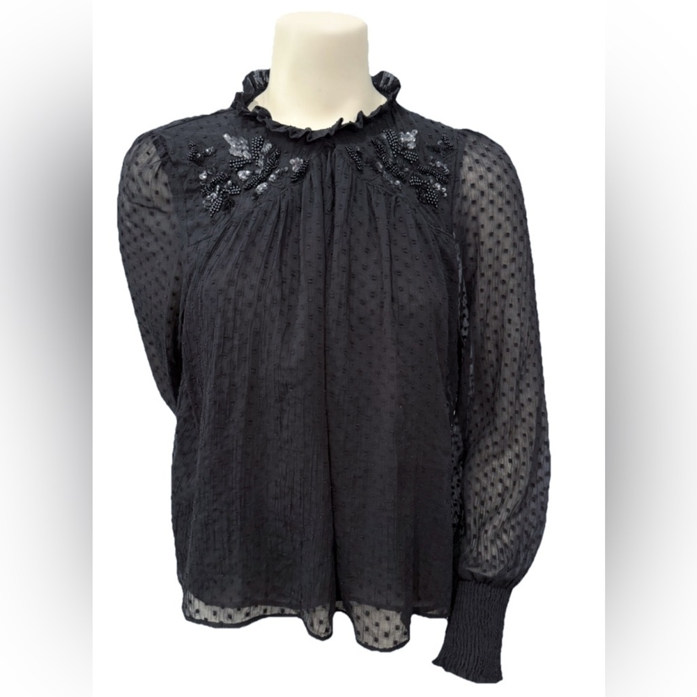 Zara Trafaluc Collection Black Sheer Beaded Sequin Blouse Size L